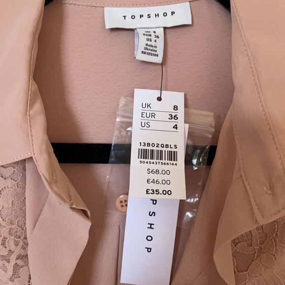 Topshop pink/blush button down with lace detail - Picture 3 of 3